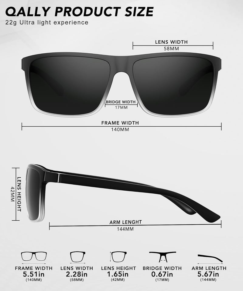 QALLY Store Polarized Sunglasses for Men Rectangular Frame Men's Polarized Sunglasses Sports Sunglasses with UV400 Protection - Image 4
